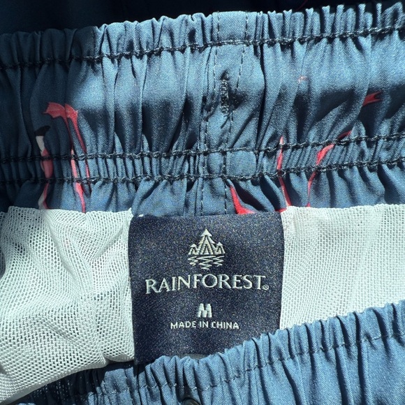 Rainforest Flamingo Print Blue Swim Trunks - Picture 6 of 6